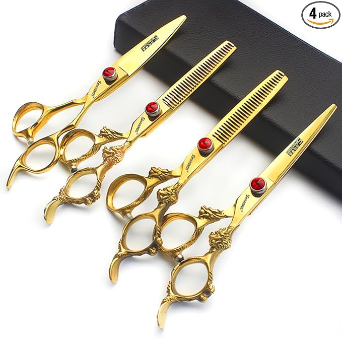 6 inch /7 inch salon professional salon scissors salon hairdresser hair cutting hairstyle pruning tools Japan 440c high hardness stainless steel golden (6 inch 4pcs)