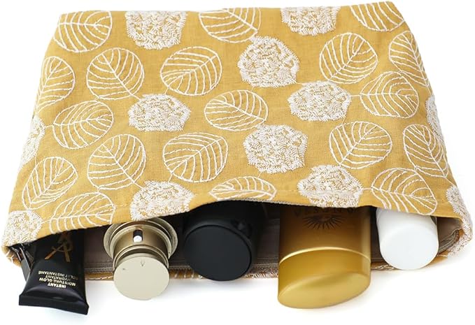 Floral Cotton Embroidered Makeup Bag - Large Capacity Travel Cosmetic Pouch & Toiletry Organizer with Zipper, Perfect for Daily Use, Makeup Storage, or Gift Ideas