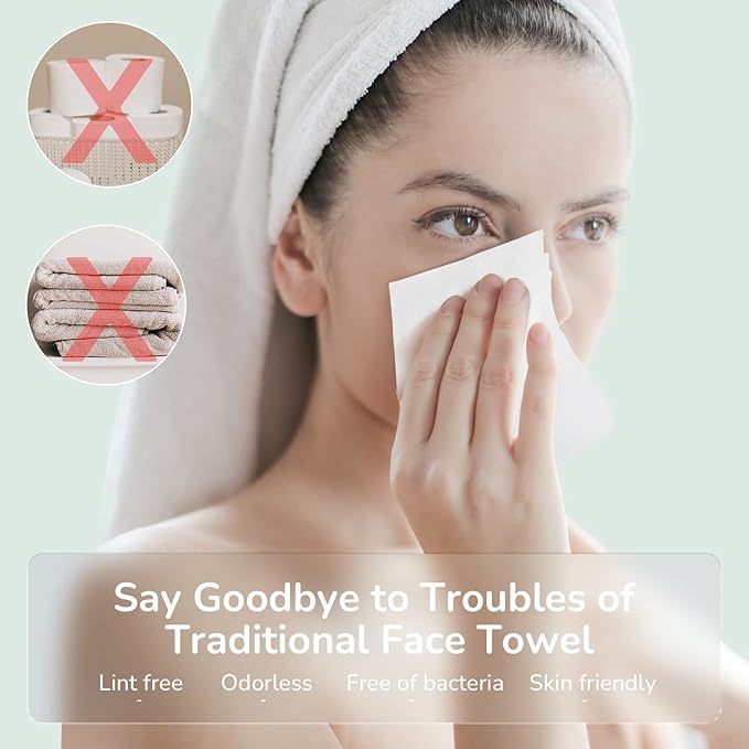Disposable Face Towel 300 Cont, 7.9"X7.9"Clean Face Towelettes for Washing Face, 100% Cotton Soft Dry Wipe, Biodegradable Face Towels & Facial Tissuel Travel Size for Cleaning,Makeup Removal