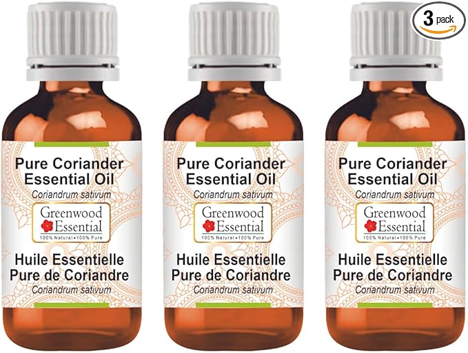 Greenwood Essential Pure Coriander Essential Oil (Coriandrum sativum) (Pack of Three) 100ml X 3 (10.1oz)