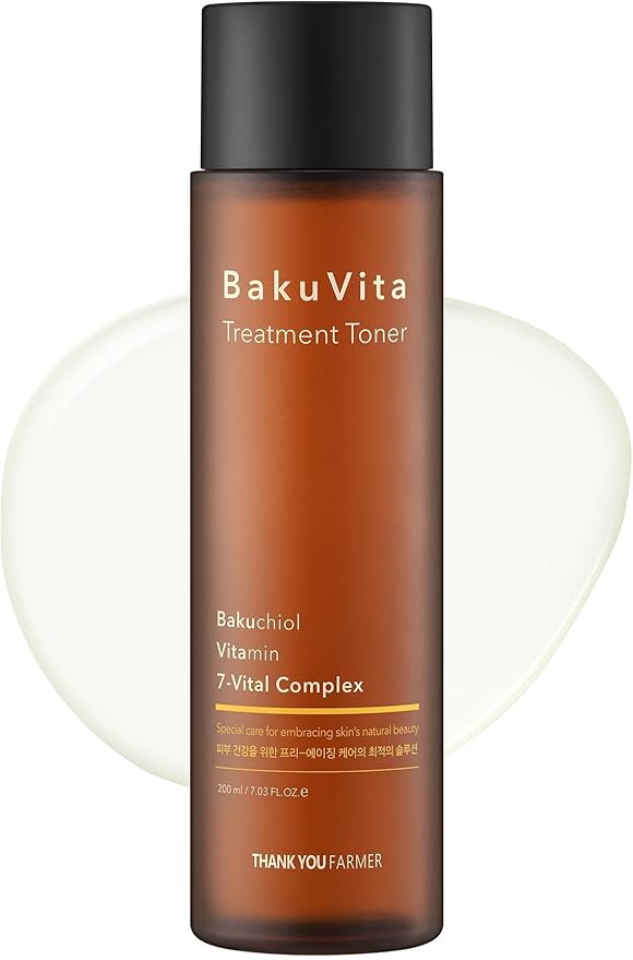THANKYOU FARMER BakuVita Treatment Toner With Retinol Alternative Bakuchiol, Vitamin C+E, Hydrating, Slow Aging, Vegan Korean Face Toner, 7.03 Fl oz (200ml)
