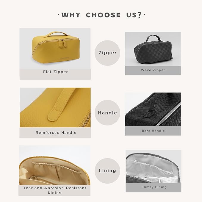Travel Makeup Bag – Large Cosmetic Organizer with Waterproof PU Leather, Smooth Double Zipper & Tear-Resistant Lining, Toiletry Pouch for Women (Yellow)