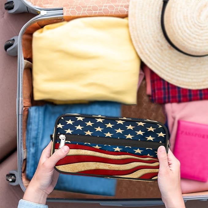 4Th Of July Usa Flag Travel Toiletry Bag for Women Men Lightweight Cosmetic Makeup Bag Organizer Waterproof Shaving Bag Dopp Kit with Large Capacity for Toiletries and Shaving Accessories