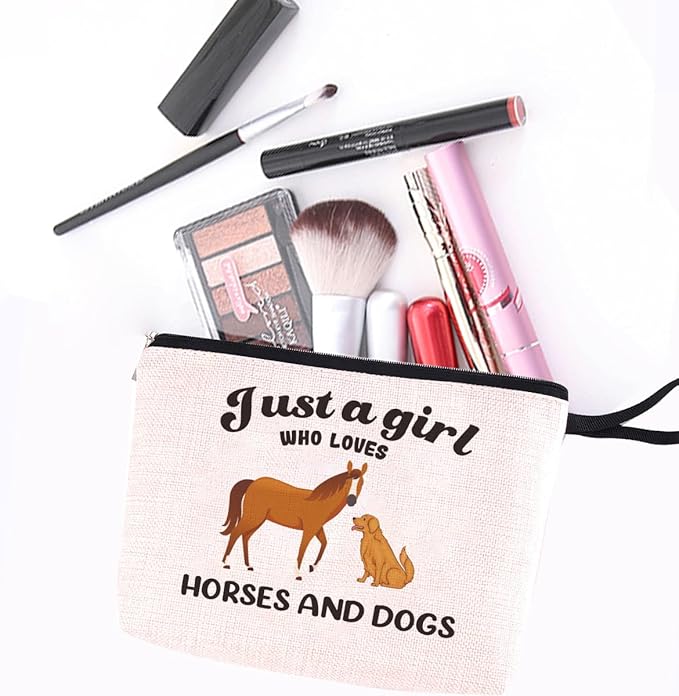 Funny Makeup Bag Dog Gifts Horse Gifts for Girls Women Girlfriend Bestie Daughter Best Friend Horse Stuff Dog Lovers Gifts for Women Cosmetic Bag Zipper Pouch Travel Bag Graduation Birthday Gifts