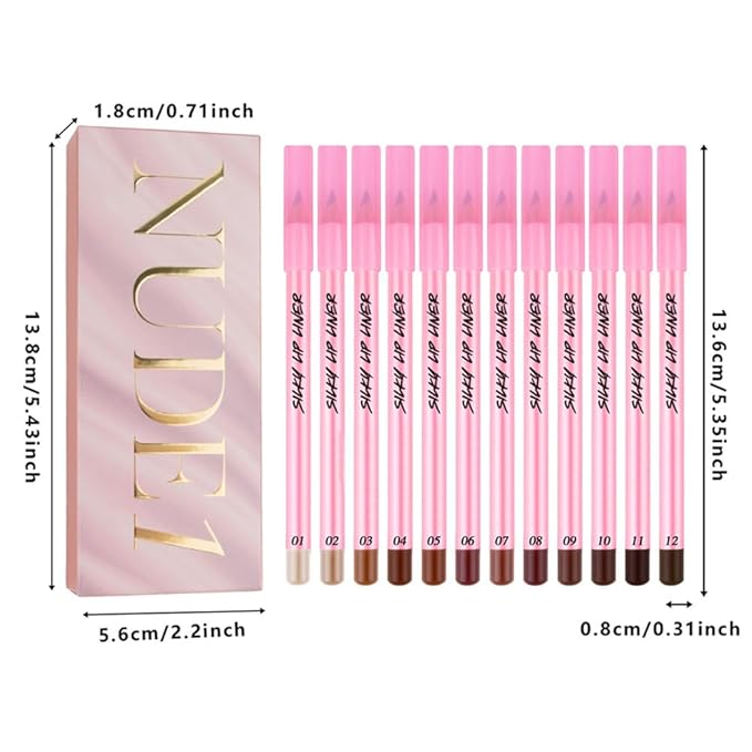 12Pcs Matte Lipstick Crayon Lip Liner pencil Set, Creamy & Hydrating Matte Lip Pencil, Smudge-Proof, Long-Wear Waterproof Lipstick Liner to Create Perfect Lip Makeup (12pcs) Set #01