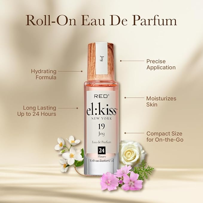 EL:KISS Roll On Perfume, Joy Inspired Joy, Eau de Parfum 12mL (.40 Fl Oz), Hydrating & Long-Lasting, Alcohol-Free & Mineral Oil-Free, Infused With Jojoba, Argan & Coconut Oil