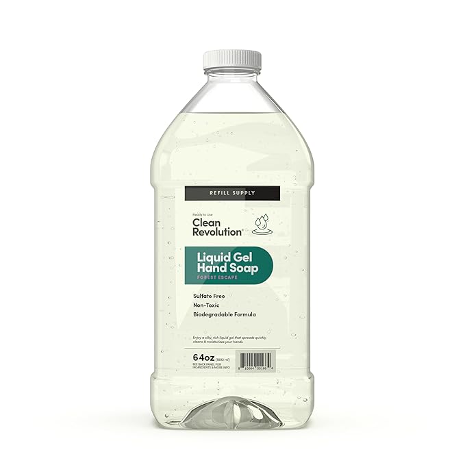Clean Revolution Liquid Gel Hand Soap, Silky Rich Liquid, Quick Lather, Fast Rinsing, Contains Real Essential Oils (Forest Escape) 64 Fl Oz