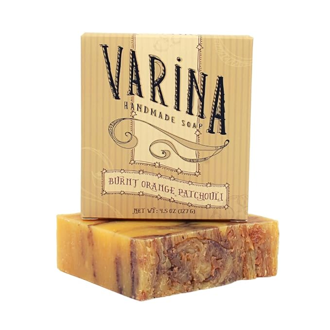 Natural Burnt Orange Patchouli Bar Soap - Gentle Cleansing for Sensitive Skin, Earthy Scents - 3 Pack