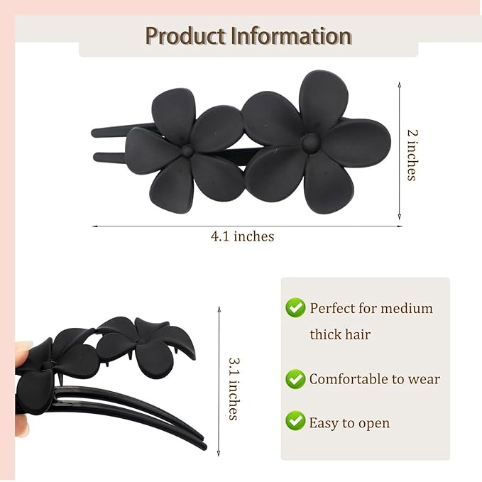 5PCS Flower Flat Hair Clips Non-Slip Matte Hair Clamps Floral Design French Alligator Clips Cute Clip Hair Claw Hair Accessories for Women Girls