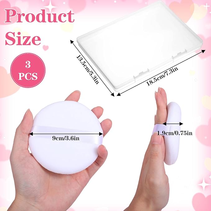 3 Pack Loose Powder Puff, 4.13 Inch White Large Body Powder Puff, Portable Soft Cotton Powders Puffs, Travel Dusting Round Ductile Puffs with Clear Box for Women Body Face