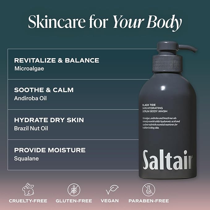 Saltair Body Wash, For Him Scents 2-Pack. Moisturizing Body Cleanser with Monoi Oil and Cupuacu Butter. Luxury Shower Gel for Women and Men. Vegan, Cruelty-Free, Paraben-Free. 2x 17oz Pump Bottles