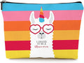 Cute Makeup Bag for Purse Canvas Waterproof Funny Cosmetic Bags for Women Zipper Travel Toiletry Pouch-Alpaca Makeup Bags-Rainbow