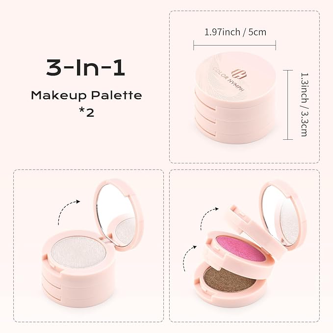 Color Nymph Ultra-Creamy Highlighter Blush Bronzer Stackable Makeup Palette Set | 3-IN-1 Multi-Use Long-Lasting & Matte & Shimmer Power, Travel-Friendly Makeup Kits | Vegan & Cruelty-Free - Combo