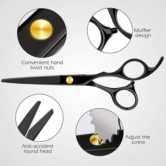 Professional Home Hair Cutting Kit Home Haircutting Scissors Barber Salon Home Thinning Shears Kit with Comb Case for Men Women Black