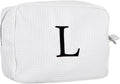 Personalized White Waffle Makeup Bag,Custom Embroidered Initial Cosmetic Pouch for Women,Monogrammed Cosmetic Case,Bridesmaid Gifts (L)