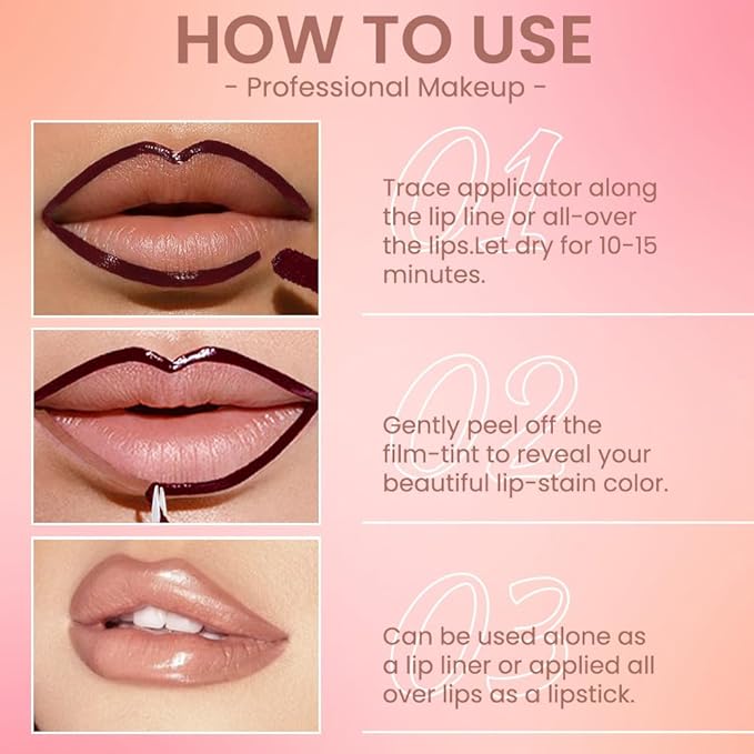 Matte Lip Stain Peel Off Lip liner with Tweezer, Brown Peel Off Lip Stain, Long Lasting Waterproof Lipstick Lip Gloss Tattoo, Transfer-proof for All Skin Types, 0.12 fl oz 02#