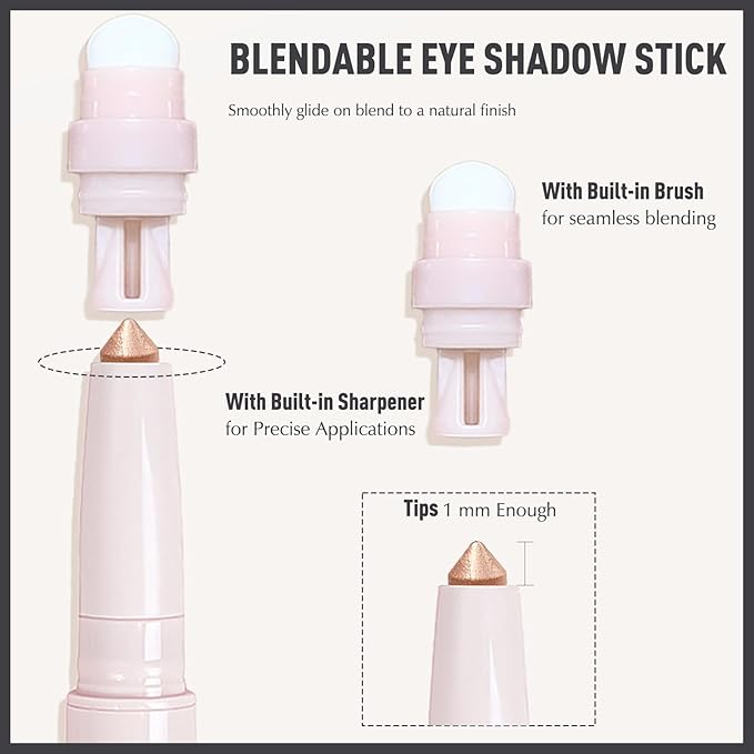 Eyeshadow Stick, Warm Peach Matte Cream Eyeshadow Long-Lasting Crease-Proof Eye Shadow Eyeliner Pencil High Pigmented Neutral Highlighter Makeup Crayon with Blending Brush & Sharpener