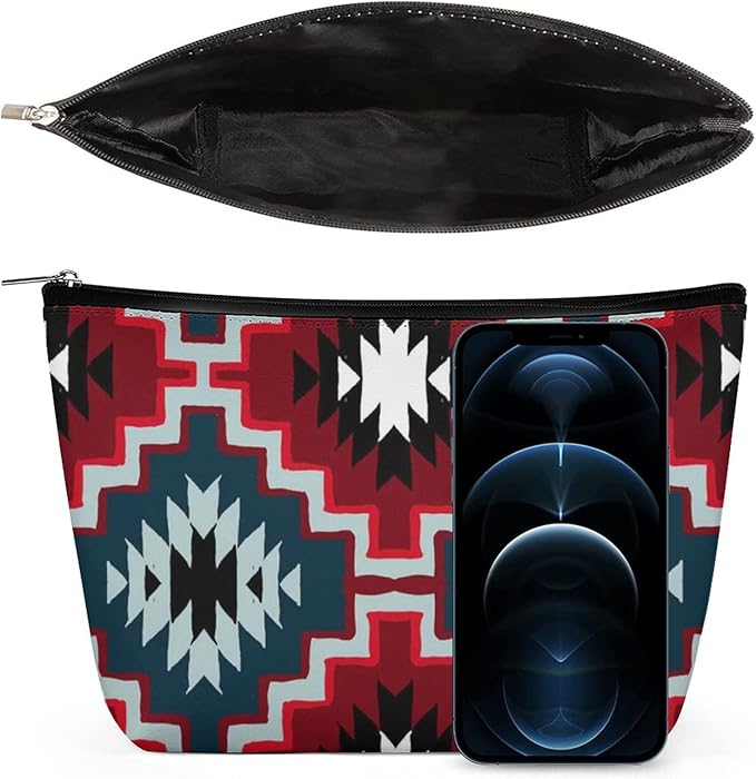 Women Native Southwest American Indian Aztec Navajo Art Make Up Bag Holder Multifunction Cosmetic Train Case Casual Zipper Tote Bag Large Capacity for Cosmetics Digital Accessories Travel