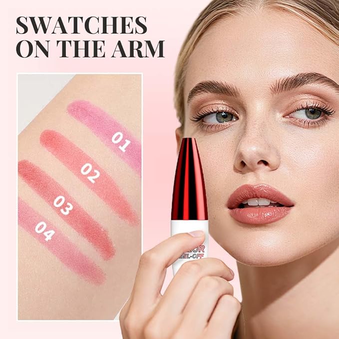 2 PCS Lip Gloss Color Peel Off Lip Stain, Long Lasting Lipstain Peel Off, Charming Lipstick Transfer Proof No Stick Cup (01-Rose Red and 02-Grapefruit Color)
