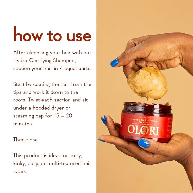 OLORI Happy Hair Mask for Dry Damaged Hair and Growth | Moisturizing Hair Mask for Curly Hair | Hydrating with Batana Oil to Help Nourish, Restore Softness & Strength
