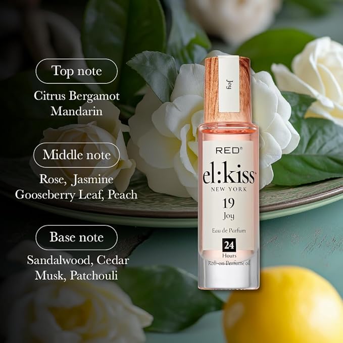 EL:KISS Roll On Perfume, Joy Inspired Joy, Eau de Parfum 12mL (.40 Fl Oz), Hydrating & Long-Lasting, Alcohol-Free & Mineral Oil-Free, Infused With Jojoba, Argan & Coconut Oil