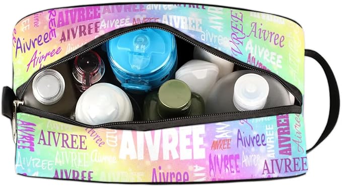 Customized Travel Makeup Toiletry Bag, Waterproof Large Cosmetic Bag Makeup Shaving Bag Organizer Case, Rainbow Colorful Shiny Stars