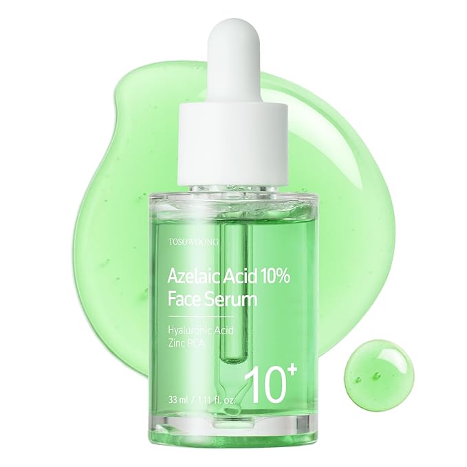 TOSOWOONG Azelaic Acid 10% Face Serum, Rosacea care, Redness Soothing and Blemish, Centella Asiatica for Acne-prone, Niacinamide, Hyaluronic Acid, Korean Skincare, Natural Color, 33 ml / 1.11 fl. oz.