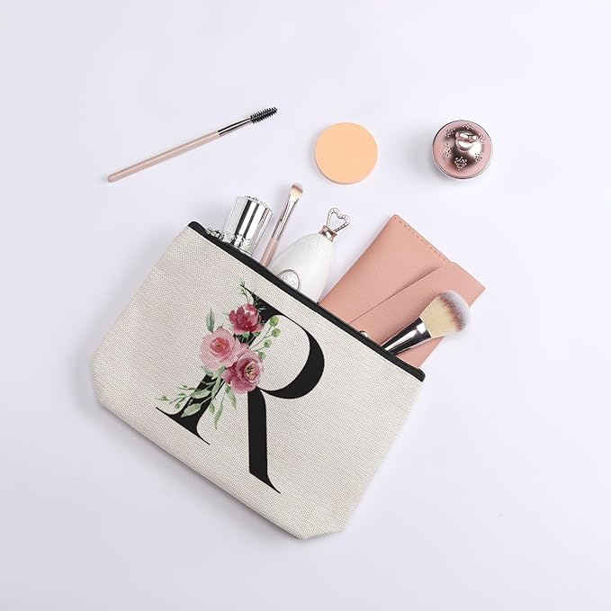 Initial Makeup Bag, Personalized Gifts for Women, Bridesmaid Gifts, Birthday Gifts for Women Mom, Gifts for Best Friend, Bride Bridesmaid Cosmetic bag (Letter R)
