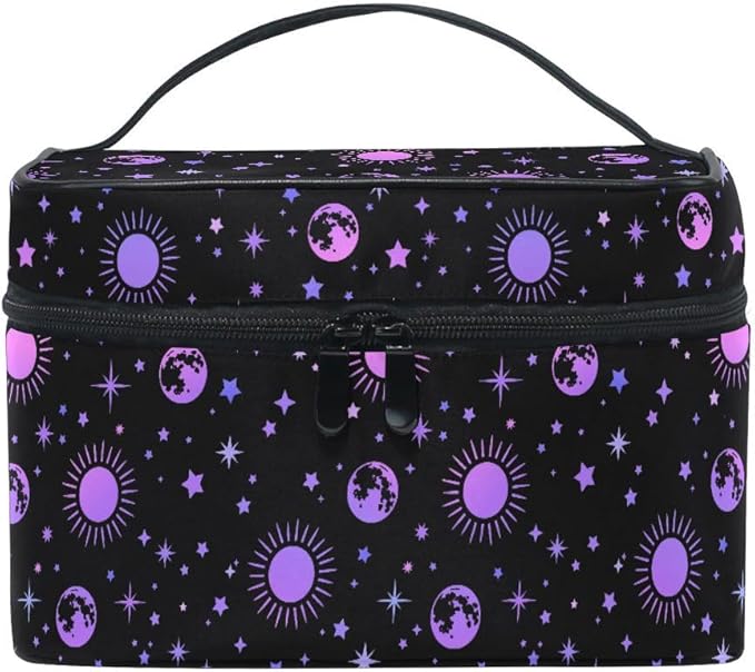 Makeup Bags, Moon Sun Stars Makeup Organizer Bags Toiletry Bag Box Travel Cosmetic Bag Make Up Train Case for Women Teen Girl Ladies