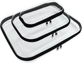 3 Pcs Clear Hard Zipper Case, Hard Shell Plastic Clear Organizer Bag, Transparent Makeup Pouches, Portable Box for Travel Toiletries, Toy Storage Bins (Black, Multi)