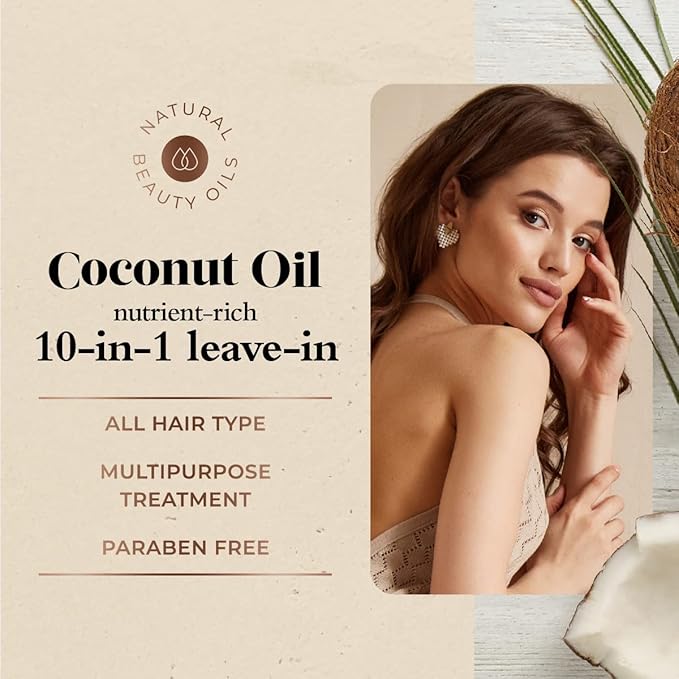 Oliology Coconut Oil 10-in-1 Multipurpose Spray - Leave in Treatment for All Hair Types | Detangles, Controls Frizz, Hydrates & Moisturizes | Made in USA, Cruelty Free & Paraben Free (8.5 oz, 2 Pack)