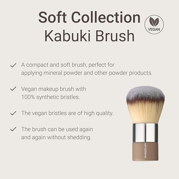 Sandstone Scandinavia Soft Collection Makeup Brush - Professional Premium Kabuki brush for applying and blending loose and compact powder and liquid foundation. Vegan ultra soft bristles.