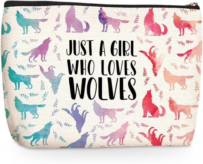 Cute Watercolor Wolf Makeup Bag Wolf Gifts Cosmetic Travel Bag Wolfs Party Favors Stuff Decor for Wolf Lovers Breeder Women Girls Sister Best Friend Funny Skincare Bags for Christmas Birthday
