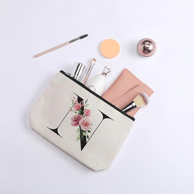 Initial Makeup Bag, Personalized Gifts for Women, Bridesmaid Gifts, Birthday Gifts for Women Mom, Gifts for Best Friend, Bride Bridesmaid Cosmetic bag (Letter N)
