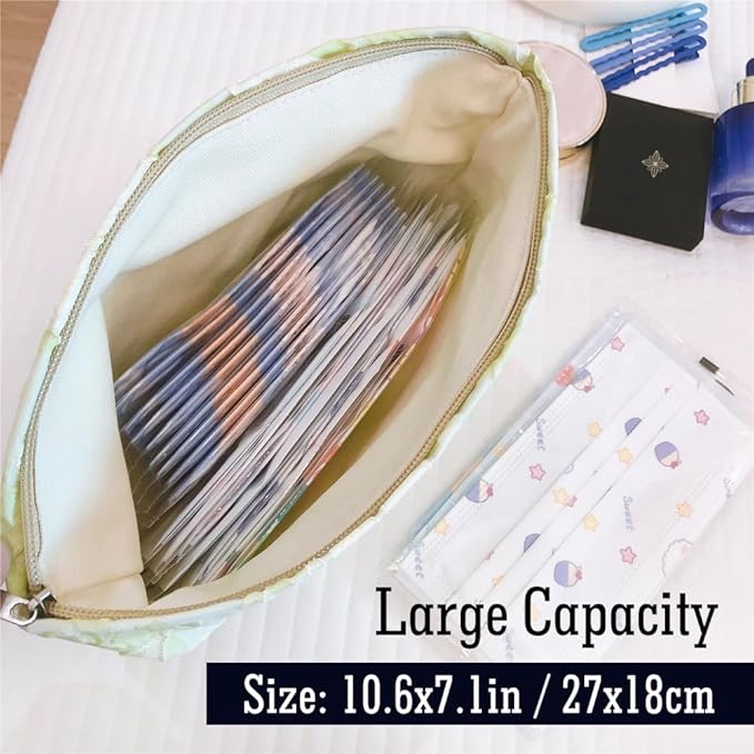 STARDW Aesthetic Floral Makeup Bag Cute Small Cosmetic Bags for Women Girls, Travel Toiletry Bag Large Capacity Zipper Makeup Pouch, Purse Organizer Pouches (Embossed green)