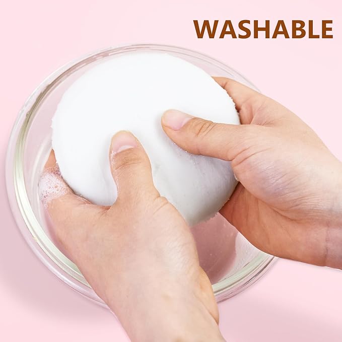 5 Pack Extra Large Body Powder Puff and Container, Soft Cotton 4.13 Inch Dusting Puffs with Washable Round Container for Woman Baby Body Face Loose Powder
