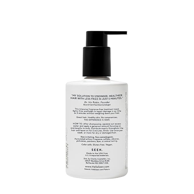 SEEN Frizz + Repair Treatment Mask - Fragrance Free - Fights Frizz, Repairs Damage for Stronger, Smoother, Healthier-Looking Hair - Safe for Sensitive Skin