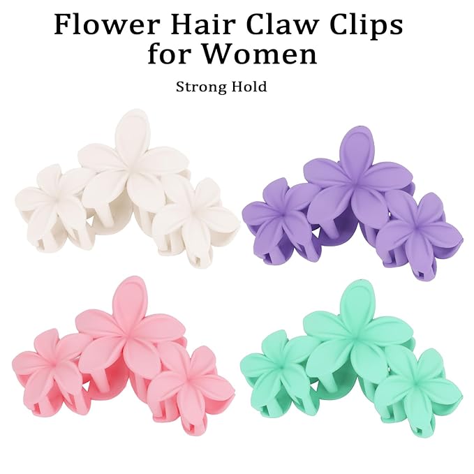 Hawaiian Flower Hair Clips Large Matte Hair Claw for Women Non-Slip Strong Hold Clips for Thick Hair, Hair Accessories for Women and Girls,Light Green,Purple, Pink,White
