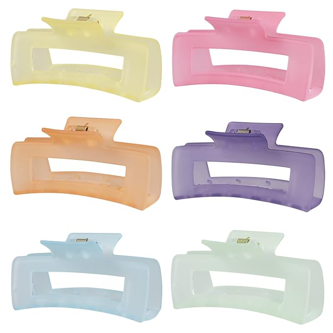 4 Inch Big Hair Claw Clips 6 Pcs Large Claw for Thick Hair Square Hair Clips for Women Rectangle Hair Clips Nonslip Acrylic Banana Jaw Clips Hair Accessories for Girls (Ice Cream)