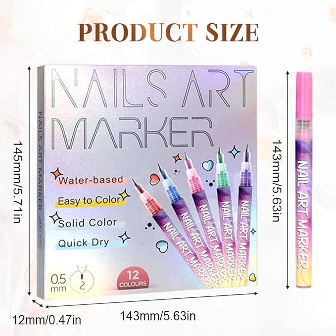 12 Color 3D Nail Art Pens Set, Nail Art Pens for Painting Nails Art Markers for Gel Nails