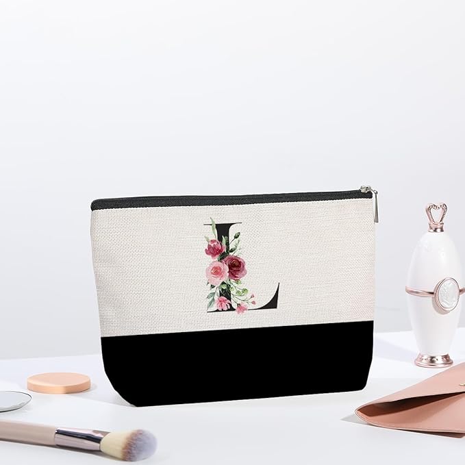 Initial Makeup Bag, Personalized Gifts for Women, Personalized Makeup Bag, Bridesmaid Gifts, Cosmetic bags for Women (Letter L)