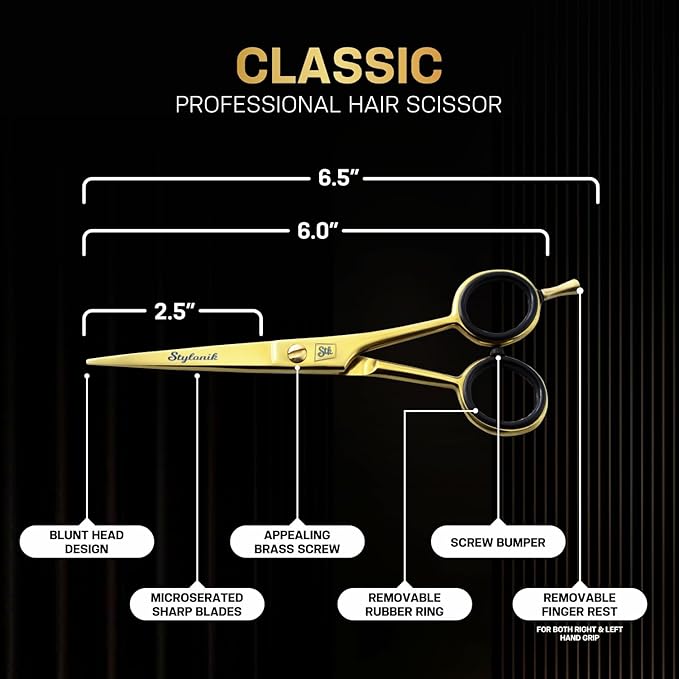 Hair Cutting Scissors - Professional Hairdressing Scissors for Women, Men, Hair Stylists, Salon, Barber - 6.5-Inch Stainless Steel Hair Scissors with Finger Rest