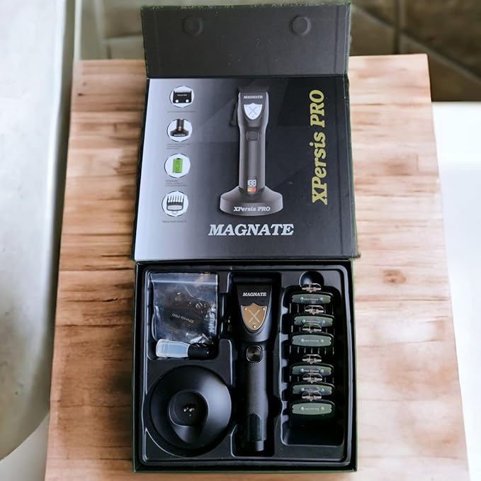 PRO Magnate Quiet and Low Vibration DLC Fade Blade Black 7200 RPM Cordless Hair Clipper for Barbers and Mens, 3 hrs Quiet Run Time with Extra Fade Blade and Charging Stand