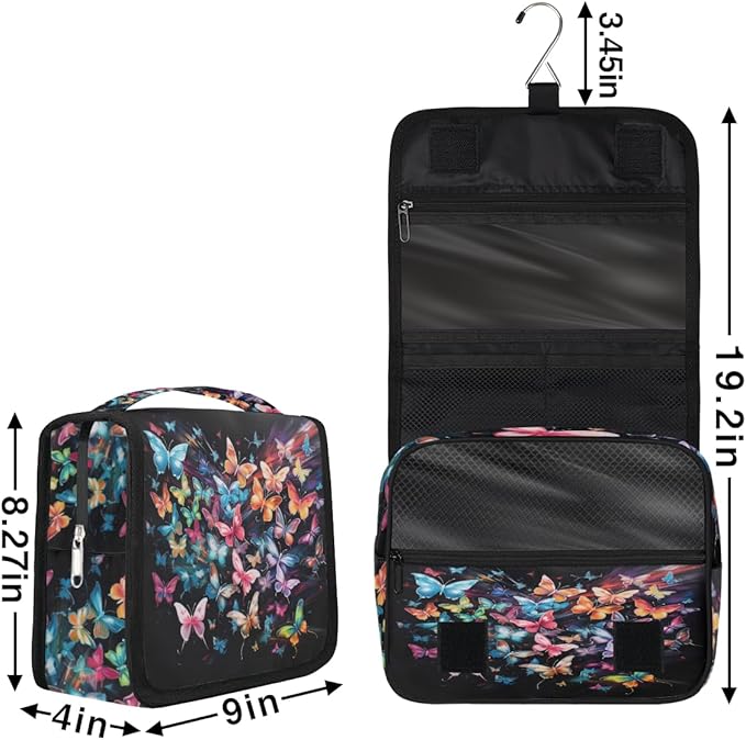 Hanging Travel Toiletry Bag for Women Men Colorful Butterfly Waterproof Makeup Bag Animal Butterfly Portable Cosmetic Bag Travel Essentials for Traveling Accessories Toiletries Bathroom Shower