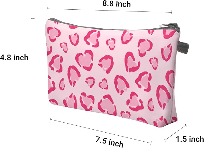 Cute Travel Makeup Bag Cosmetic Bag Small Pouch Gift for Women (Heart Leopard Pink)