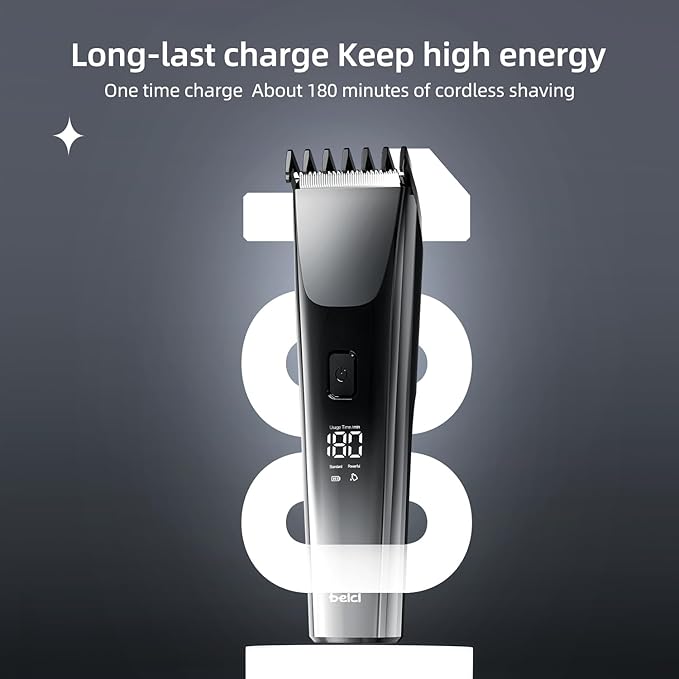 Hair Clippers for Men and Kids Adjustable Length Trimmer Haircut Professional Haircuts Tool Grooming 6 Kit LED Screen Display Fast Charge for Family Black
