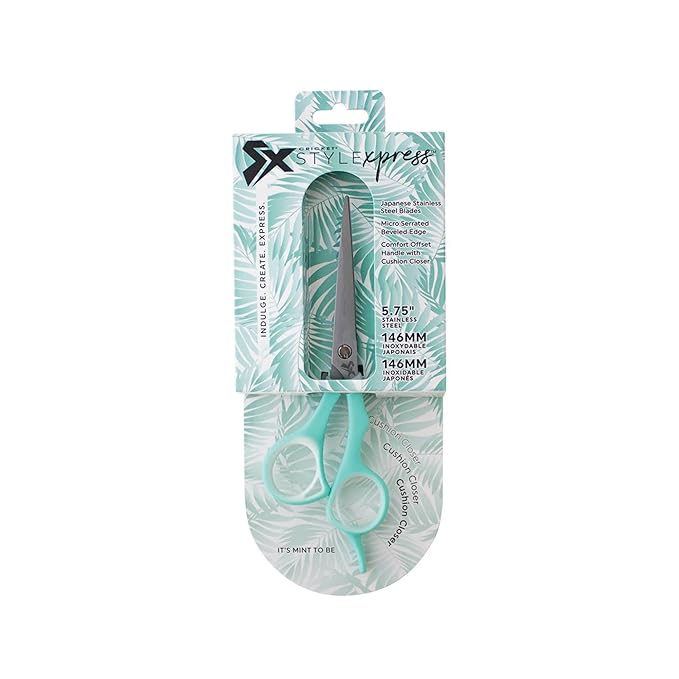Cricket Style Xpress It's Mint To Be Hair Cutting Scissors - Sharp Micro-Serrated Beveled Blades, Stainless Steel Shears Hair Scissors - Wet & Dry Use, Barber Accessories - 5.75", Mint Green