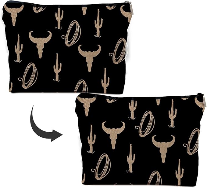 IWXYI Western Makeup Bags - Cow Print Zipper Pouch Travel Toiletry Gifts for Women