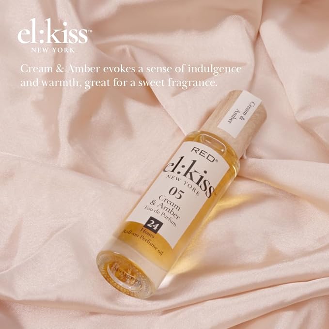 EL:KISS Roll On Perfume, Cream & Amber Inspired by Tresor La Nuit, Eau de Parfum 12mL (.40 Fl Oz), Hydrating & Long-Lasting, Alcohol-Free & Mineral Oil-Free, With Jojoba, Argan & Coconut Oil