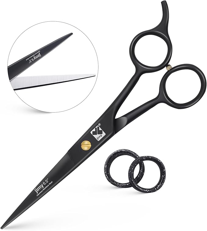 Jimy 6.5" Hair Scissors Professional – Ultra Sharp Razor Edge Stainless-Steel Scissors to Cut Hair – Ergonomic Design Salon Quality Hair Shears for Men, Women & Barbers